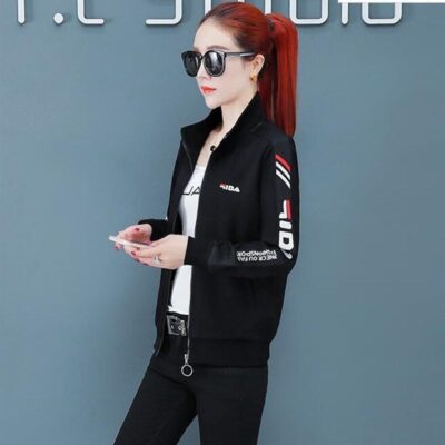 Áo khoác ngắn thời trang nữ mùa xuân và mùa thu mới cardigan cổ đứng áo khoác đồng phục bóng chày rời tất cả các trận đấu trên áo khoác