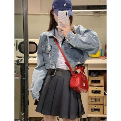 Thiết kế hai lớp cảm giác thích hợp áo khoác denim retro nữ mùa xuân và mùa thu hot girl áo khoác dụng cụ học sinh có thể tháo rời hàng đầu