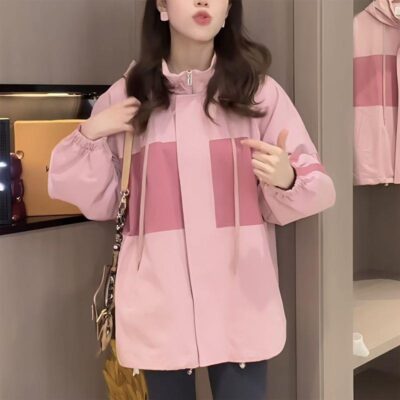 Mùa xuân và mùa thu 2023 thời trang mới phù hợp với tất cả các trận đấu màu sắc tương phản áo khoác nữ phiên bản Hàn Quốc dáng rộng áo khoác thường cho nữ