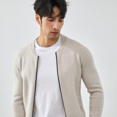 Cashmere Cổ Tròn Dệt Kim Dây Kéo Áo Khoác Cardigan Nam Áo Khoác Len Áo Len Có Túi Đồng Phục Bóng Chày Màu