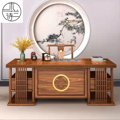 Bàn trà gỗ đặc phong cách Trung Quốc mới và ghế kết hợp gỗ hồng mộc 1.8_2.0_2.2 mét Bàn trà Kung Fu Bàn trà gỗ gụ
