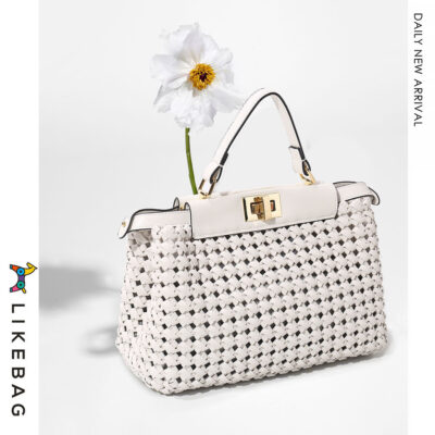 Túi dệt bằng rơm thiết kế theo kiểu dáng thích hợp dành cho nữ Túi xách đan bằng tay kiểu mới của phụ nữ Túi vuông đeo vai nhiều ngăn Messenger