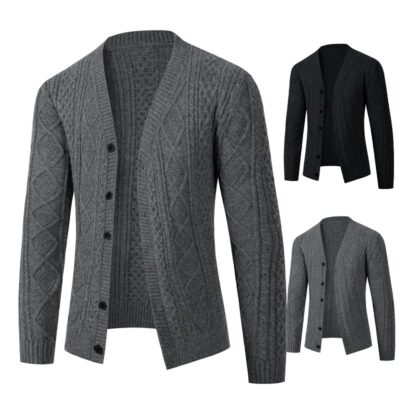 AliExpress Nam Mới Dệt Kim Xoắn Áo Khoác Cardigan Đơn Giản Đồng Màu Xu Hướng Châu Âu Và Châu Mỹ Thời Trang Áo Len Nam
