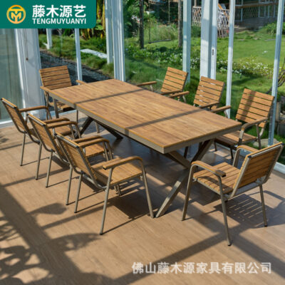 Bàn ghế gỗ nhựa ngoài trời sân vườn chống nắng chống thấm nước bàn ghế biệt thự ban công ngoài trời kết hợp bàn ghế giải trí ngoài trời