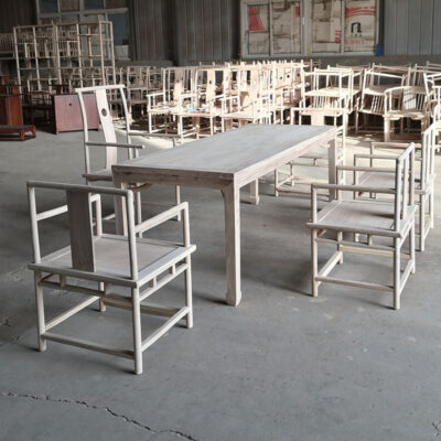 Phương Bắc mới phong cách Trung Quốc Bàn trà cũ cây du trắng trống râu trắng phôi trắng Bàn trà gỗ đặc Bàn trà văn phòng Zen kết hợp bàn ghế