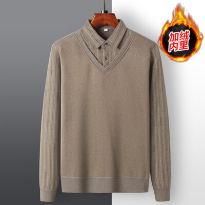 2022 Tik Tok Mô Hình Chất Nổ Giả Áo Sơ Mi Nam Hai Mảnh Cổ Áo Dệt Kim Giả Áo Len Nỉ