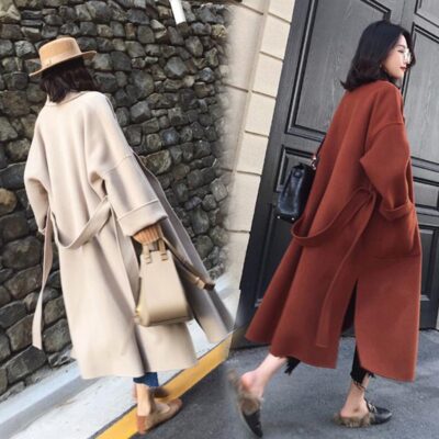 Áo khoác cashmere nữ dài vừa phải mùa thu đông 2023 phiên bản Hàn Quốc mới phổ biến áo khoác len nữ phong cách đại học