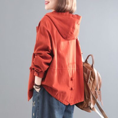 Áo khoác denim có mũ trùm đầu nữ áo khoác thường mùa xuân và mùa thu 2023 mới rời kích thước lớn ngắn dụng cụ áo khoác