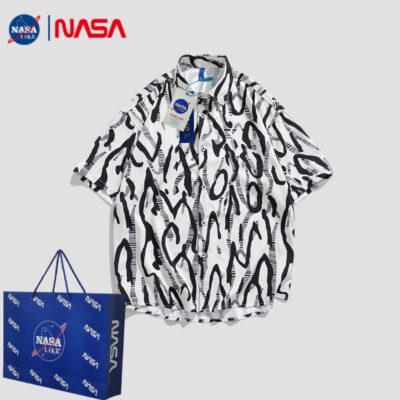 NASA doanh mùa hè mới ice lụa ngắn tay áo sơ mi nam rộng hợp thời trang in hình áo sơ mi nam ngắn tay giản dị