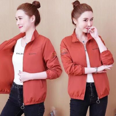 [Có lớp lót] Áo khoác nữ mùa xuân và mùa thu 2023 phiên bản Hàn Quốc dáng rộng, áo khoác cổ đứng, thường ngày, phù hợp với mọi lứa tuổi, đồng phục bóng chày