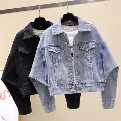 Mùa xuân và mùa thu áo khoác denim dáng rộng phong cách hàn quốc nữ áo khoác denim tay ngắn áo khoác ngắn triều
