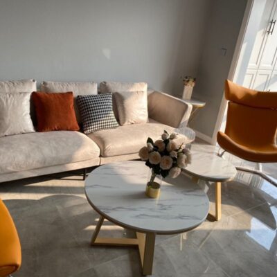 Bắc Âu Đèn Đá Cẩm Thạch Cao Cấp Bàn Cà Phê Tròn Mini Bàn Bàn Nhà Phòng Khách Căn Hộ Nhỏ Đá Phiến Bàn Tròn Nhỏ