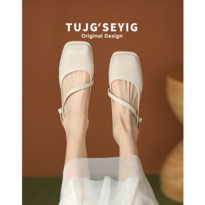 Mary Jane Giày Đơn Nữ Mùa Hè Retro 2023 Pháp Mới Gót Dày Giày Da Nhỏ Size Lớn Giày Nữ Rộng 41-43 Chân