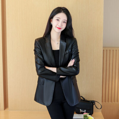 Mùa Xuân Và Mùa Thu 2023 Áo Khoác Da Nữ Size Lớn Phù Hợp Với Da Cừu Áo Khoác Da Haining Da Thật Mỏng Hợp Thời Trang