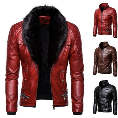 Các nhà sản xuất bán buôn nam Punk có thể tháo rời cổ áo lông thú đinh tán bông ép dày chống gió xe áo khoác da áo khoác nam