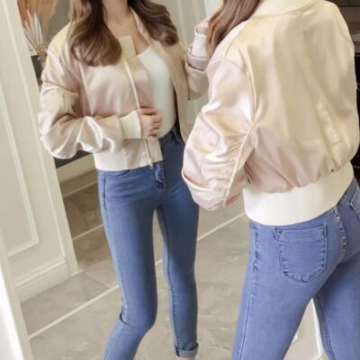 Áo khoác ngắn thời trang nữ áo khoác bomber dáng rộng phiên bản Hàn Quốc của học sinh phù hợp với đồng phục bóng chày eo cao 960