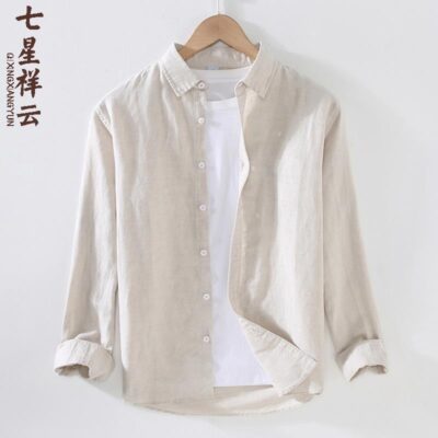 Áo Sơ Mi Linen Mùa Xuân Và Mùa Hè Dài Tay Có Ve Áo Dáng Rộng Thời Trang Màu Trắng Inch Áo Sơ Mi Áo Khoác