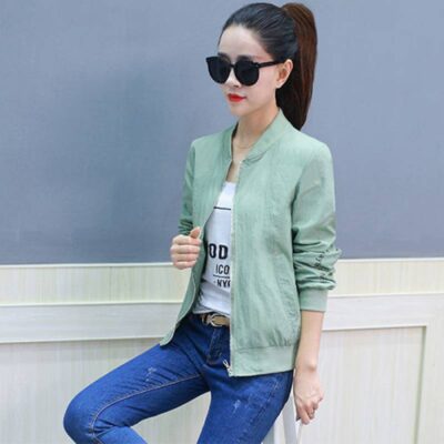 [Thắt lưng hai lớp] áo khoác nữ dây kéo áo sơ mi xuân hè áo khoác mới áo khoác nữ cỡ lớn áo nhỏ đồng phục bóng chày hàng đầu của nữ
