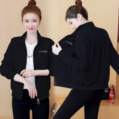 Áo lót hai lớp/áo khoác ngắn nữ mùa xuân và mùa thu 2023 phong cách Hàn Quốc mới cổ đứng dáng rộng áo khoác gió