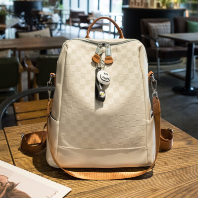 Ba lô kẻ sọc màu trắng đơn giản thời trang nữ bằng da PU sức chứa lớn dành cho nữ du lịch một vai Messenger