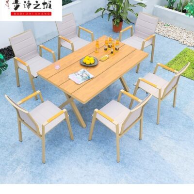 Sân ngoài trời vườn ngoài trời homestay công nghệ bàn ghế ăn gỗ nhựa kết hợp bàn ghế ăn ngoài trời lưới Teslin