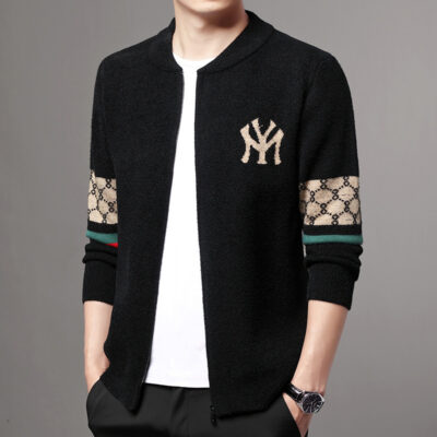 Áo len dệt kim nam 2022 mùa thu đông mới dệt hoa thời trang trung niên và trẻ trung cổ áo bóng chày áo khoác áo len nam kiểu tóc giản dị