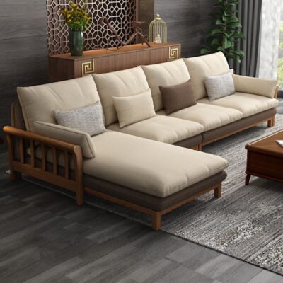 Bắc Âu kết hợp sofa gỗ đặc phòng khách tối giản hiện đại phong cách Trung Quốc mới căn hộ nhỏ vải tro gỗ lưới đỏ góc phong cách