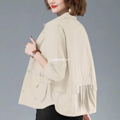 Mỏng Áo khoác ngắn nữ 2023 đầu mùa xuân và mùa hè mẹ rời cổ cardigan áo sơ mi nhỏ áo gió áo khoác hàng đầu