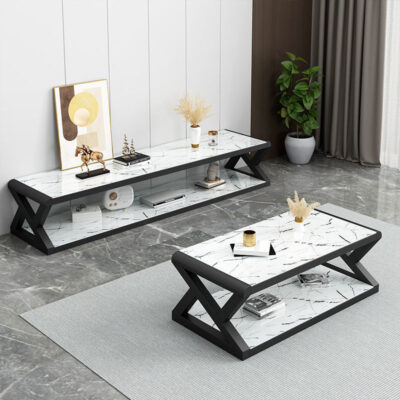 Ưu đãi đặc biệt bàn cà phê kính cường lực đơn giản kết hợp tủ tivi phòng khách tối giản hiện đại phong cách châu Âu nhà căn hộ nhỏ