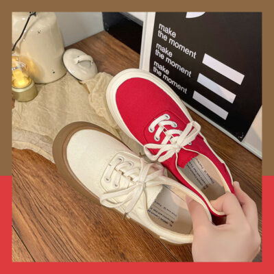 Giày Hươu Trắng Thời Trang Giày Vải Đế Dày Nữ 2023 Xu Hướng Quốc Gia Mới Màu Trơn Đế Bằng Giày Thể Thao Nữ Giao Hàng Một Mảnh