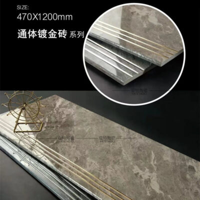Ốp bậc cầu thang mạ vàng toàn thân gạch bậc đá hoa cương chống trượt 12047 tích hợp máng đèn bậc