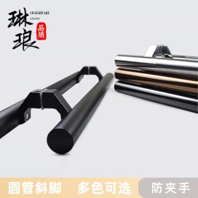 Thép không gỉ bằng gỗ cần số kéo đẩy tay nắm cửa khung kính phụ đen ống tròn xiên chân KTV tay nắm cửa hộp
