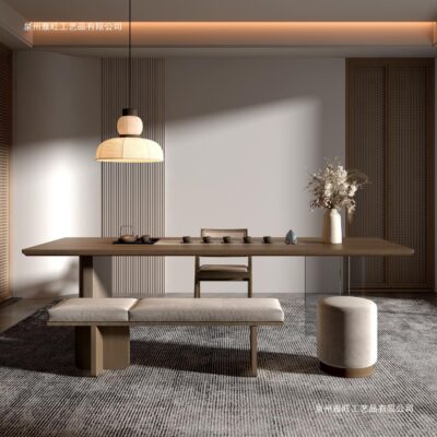 Wabi sabi phong cách rắn gỗ dải dài kết hợp Bàn trà và ghế đơn giản bảng lớn tiếp nhận Bàn trà treo Bàn trà acrylic Bàn trà