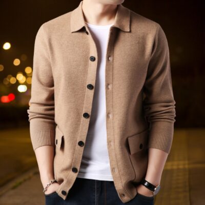 Cardigan Nam Ordos Áo Len Cardigan Ve Áo Mùa Thu Rời Dệt Kim Bỏ Túi Màu Áo Khoác Cashmere