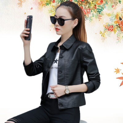 Áo khoác ngắn nữ bằng da PU phong cách Hàn Quốc mới dáng rộng kích thước lớn thời trang nữ áo khoác da mô tô hợp thời trang bán buôn