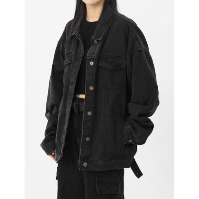 Áo khoác denim nữ phong cách Hồng Kông phong cách retro mới rộng rãi phù hợp với tất cả các trận đấu đã giặt f áo khoác gió cho nam và nữ