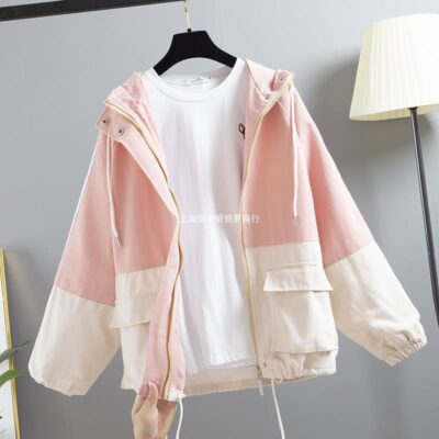 Áo khoác bảo hộ lao động nữ mùa xuân và mùa thu 2023 phiên bản Hàn Quốc dáng rộng phong cách Harajuku áo khoác có mũ học sinh triều bán buôn