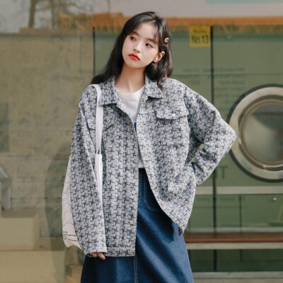 Áo khoác denim nữ mùa xuân 2023 phiên bản Hàn Quốc dệt họa tiết răng hound áo khoác quốc triều nhỏ hương thơm thời trang hàng đầu