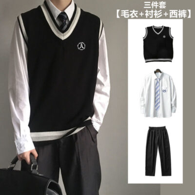 Áo dệt kim dk đồng phục áo len nam mùa đông vest nam học sinh jk áo len áo len không tay áo sơ mi hai bộ