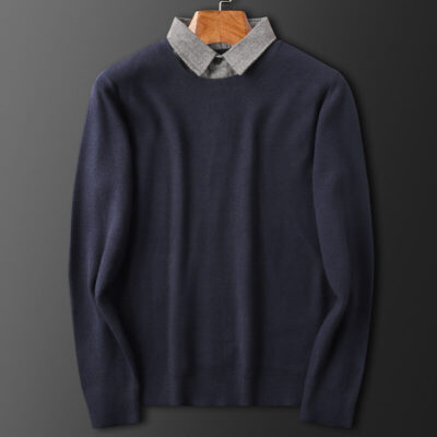 TGUO áo len cổ áo sơ mi nam giả hai mảnh cộng với nhung hợp thời trang mùa thu và mùa đông sọc giản dị với áo len cổ áo giả áo khoác áo khoác