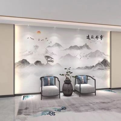 Tùy chỉnh mới phong cách Trung Quốc truyền hình nền bức tranh tường trang trí phòng khách hàng ngàn dặm của sông và núi phù điêu kết cấu tường nền được chạm khắc tinh xảo