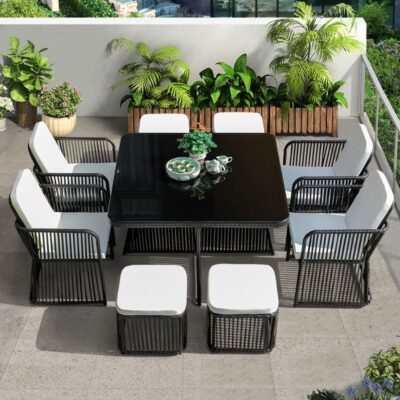 Bàn ghế ngoài trời kết hợp ghế mây ban công ngoài trời biệt thự sân vườn sofa giải trí sân vườn đan mây tre chống thấm nước