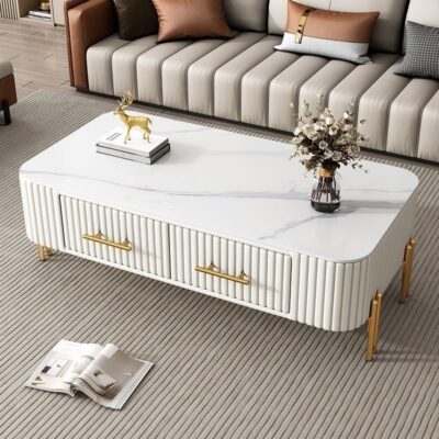 Bàn trà mặt đá kết hợp tủ tivi phòng khách hiện đại đơn giản nhà căn hộ nhỏ Bắc Âu nhẹ nhàng sang trọng bàn trà hình chữ nhật