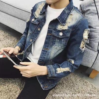 Áo khoác nam denim rách xu hướng áo khoác thu đông đẹp trai phong cách hàn quốc cá tính áo khoác denim hàng đầu giản dị