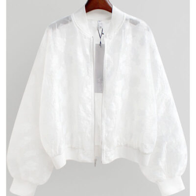 Mùa Hè Phối Ren Hàn Quốc Đồng Phục Bóng Chày Áo Khoác Cardigan Áo Khoác Nữ Trắng Dáng Rộng Tay Dài Quần Áo Chống Nắng Triều