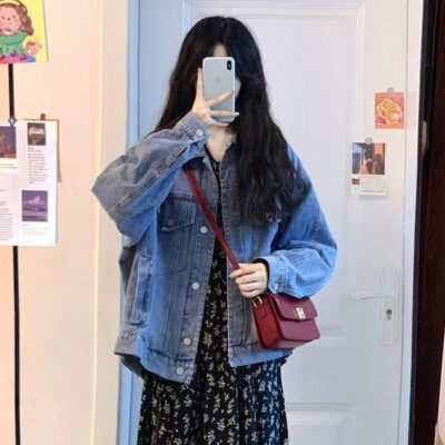 Mùa xuân và mùa thu áo khoác denim nữ dáng rộng phong cách retro Hàn Quốc thiết kế Mỹ cảm giác thích hợp muối áo khoác thường cao cấp