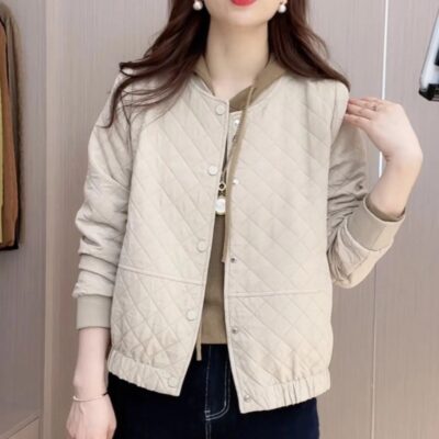 Áo khoác mới của phụ nữ mặc mùa thu mới Hàn Quốc thời trang giản dị phong cách Hồng Kông áo khoác kẻ sọc kim cương áo khoác cardigan hàng đầu