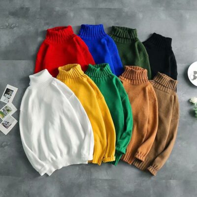 Mùa Xuân Và Mùa Thu 2021 Dày Mới Cao Cổ Rời Áo Len Nam Hàn Quốc Hợp Thời Trang Cặp Đôi Phong Cách Hồng Kông Dệt Kim Áo Len