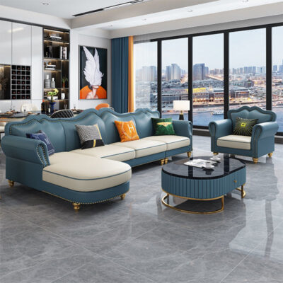 Sofa kiểu Mỹ nội thất phòng khách chung cư lớn nhỏ kiểu góc hiện đại nhẹ nhàng sang trọng kết hợp sofa da bò lớp một