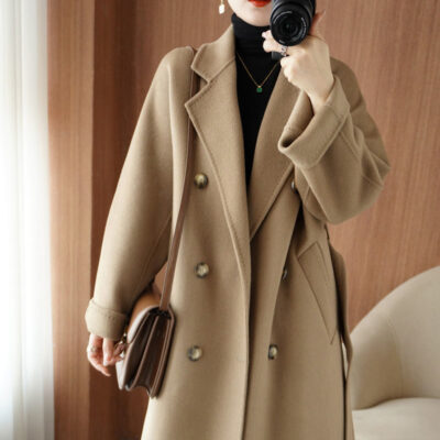 Mùa thu và mùa đông mới phù hợp với cổ áo cashmere hai mặt của phụ nữ dài giữa áo khoác len dày